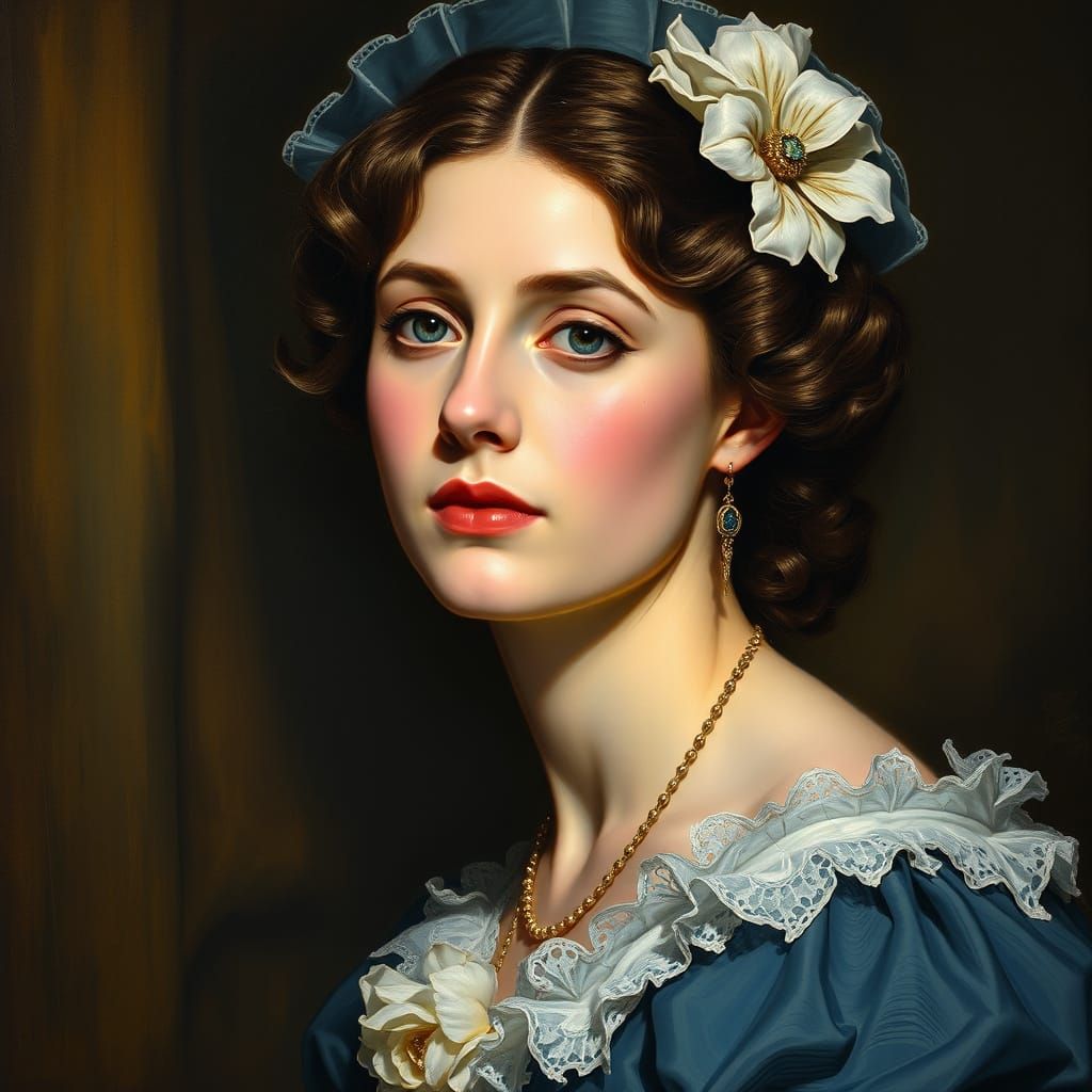 Lady of Late 19th Century in Chiaroscuro Oil Painting