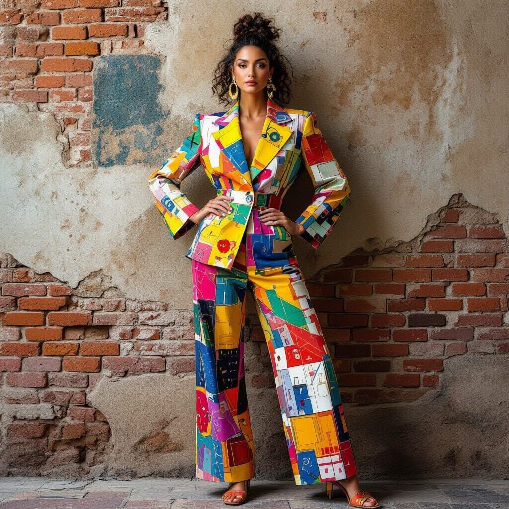 Cubist Woman Against Brick Wall in Picasso Style