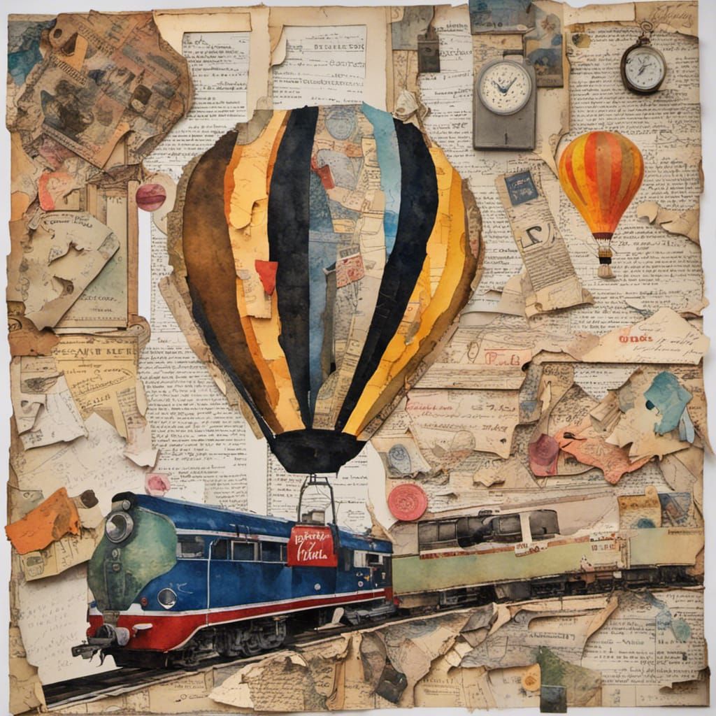 Detailed Paper Collage Art of a Travel Theme