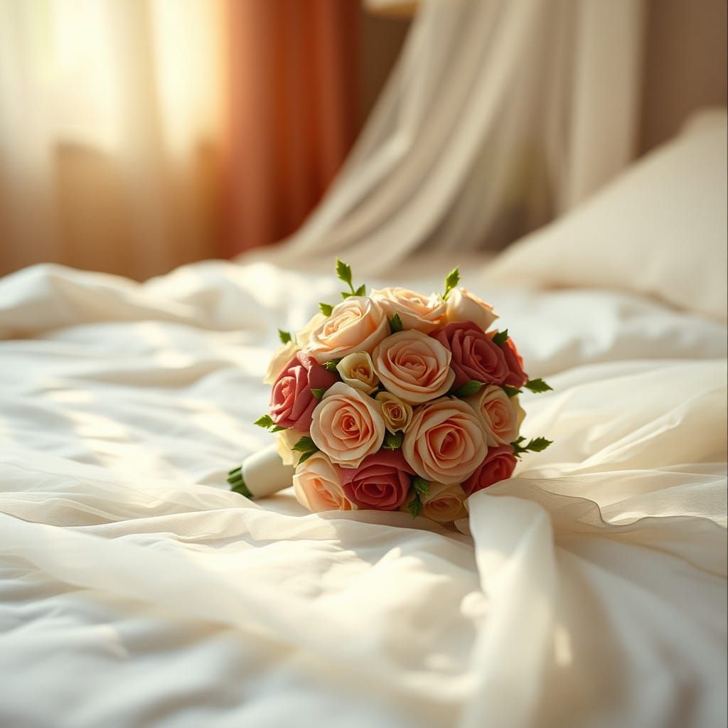 Romantic Morning Wedding Bouquet in Cinematic Film Style