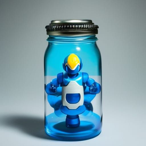 Mega Man Figure in Jar, Anime Art Style