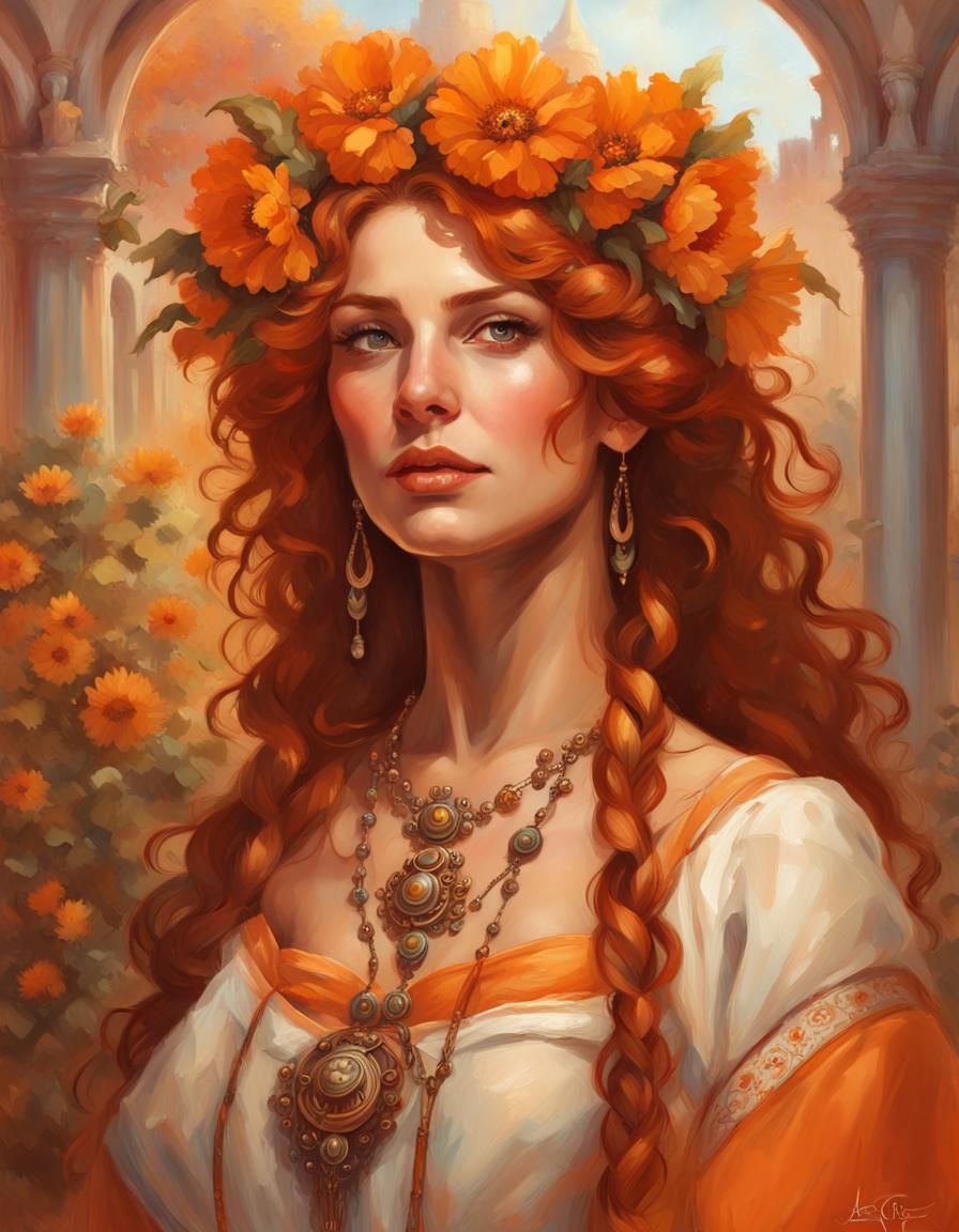 Bulgarian Woman with Staff in Oil Painting Style