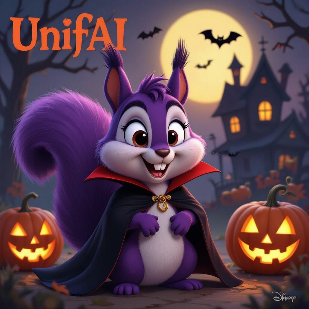 Purple Squirrel Dracula Halloween Cartoon