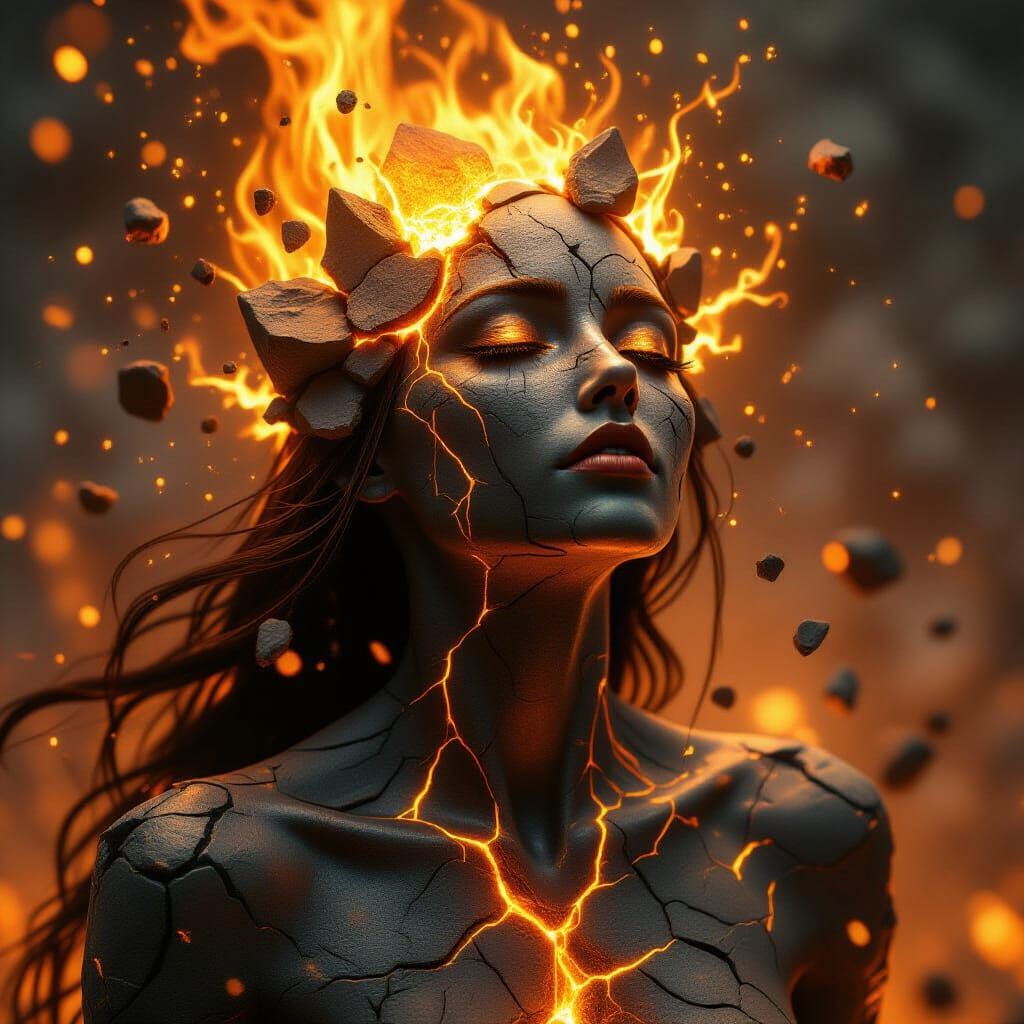 Elemental Woman Reborn in Light and Fire