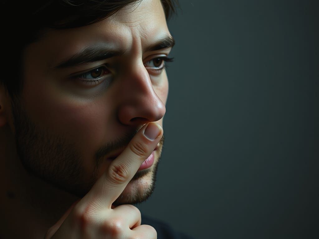 A Person Lost in Thought Contemplating a Hangnail in a Moody...