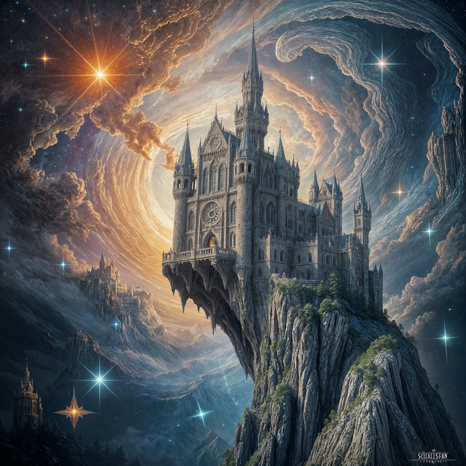 Decaying Castle on Cosmic Nebula Edge