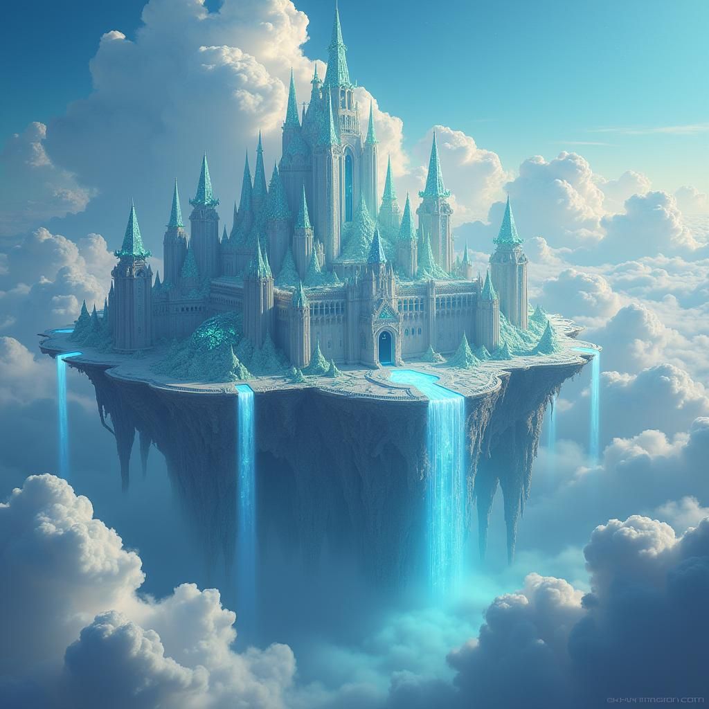 Celestial Citadel with Dragons, Fantasy Concept Art