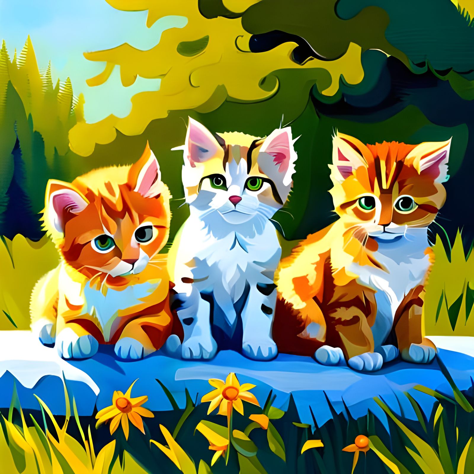Oil Painting of Eight Adorable Kittens
