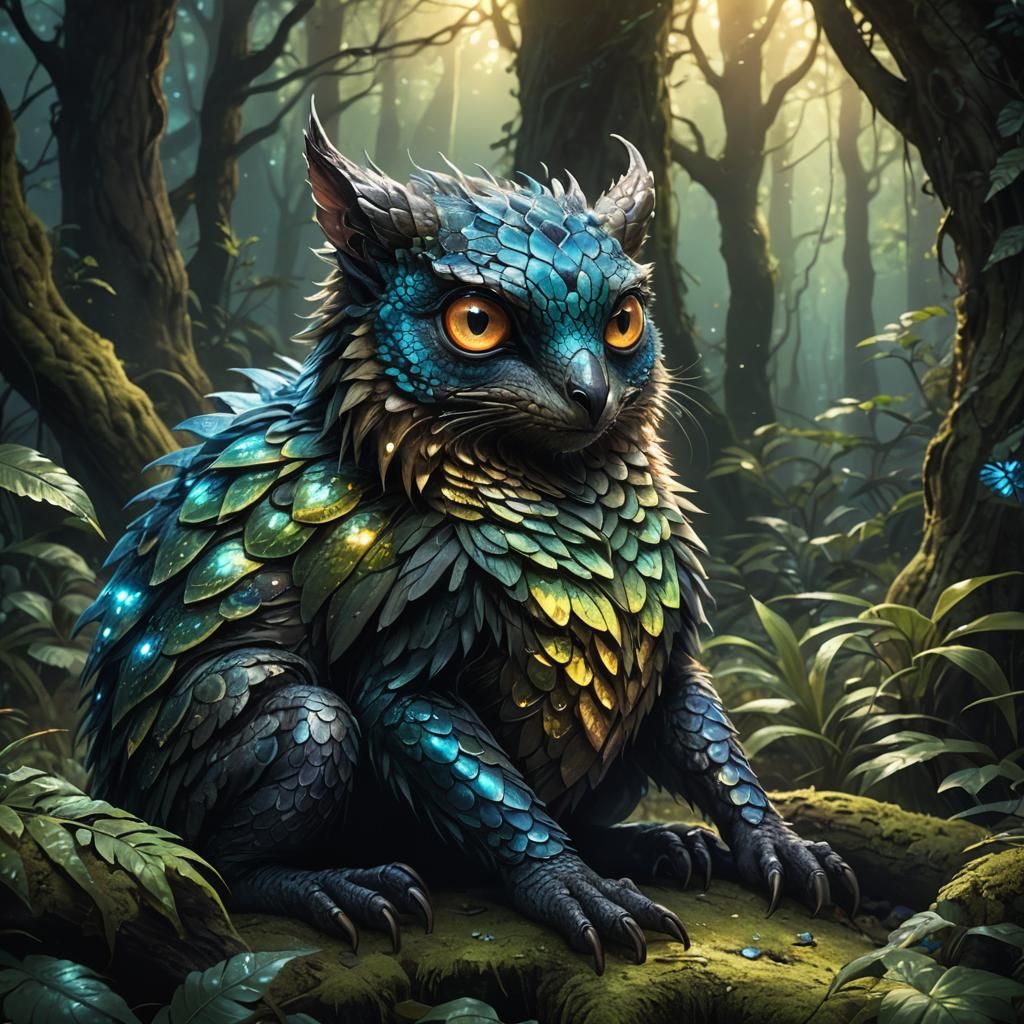 Mystical Forest Creature with Bioluminescent Markings