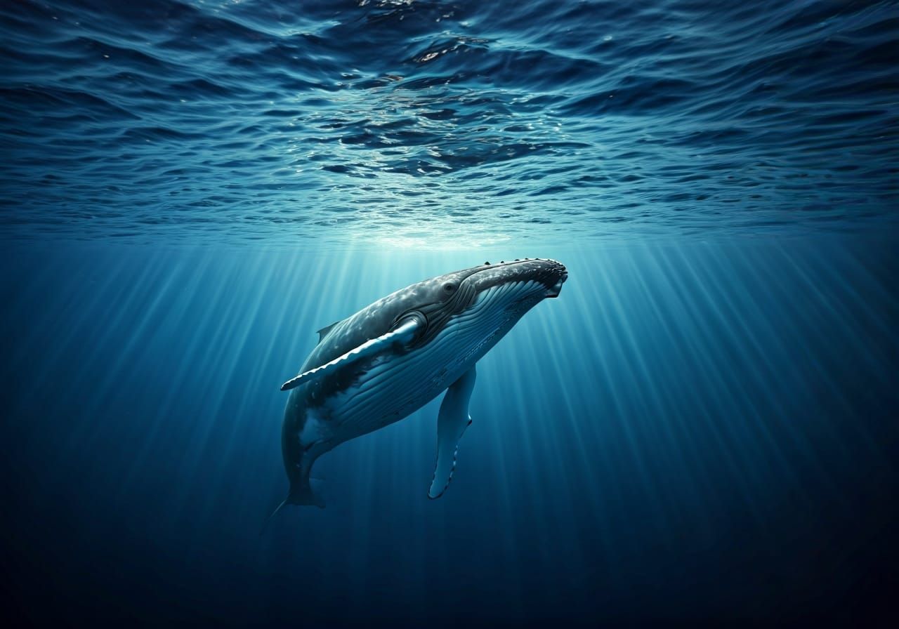 Humpback Whale Ascends in Azure Depths