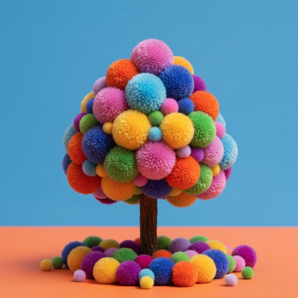 Colorful Pom-Pom Tree in Whimsical Style