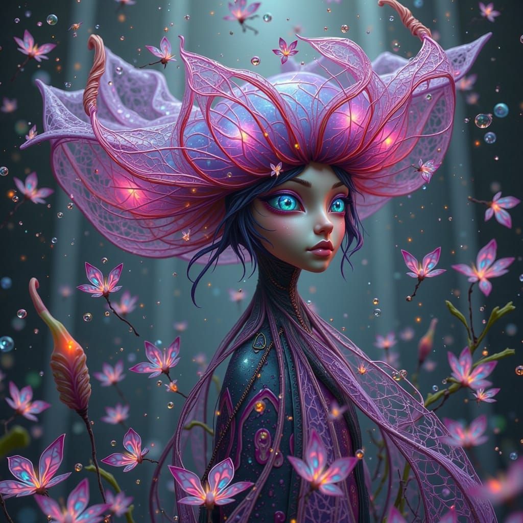 Otherworldly Fairy in Alien Moon Flower Garden