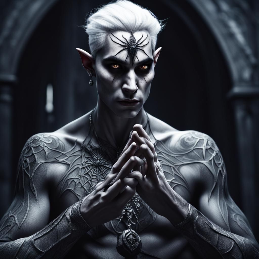 Evil Drow Priest with Elf Ghost in HDR