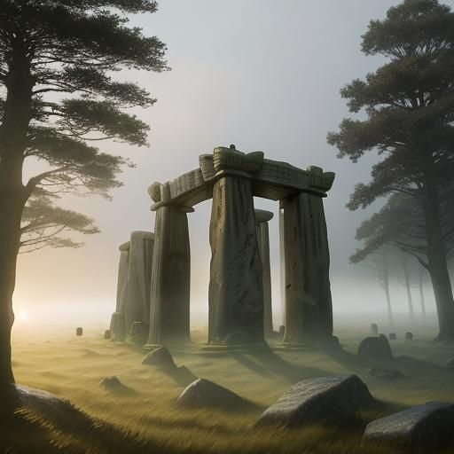 Stonehenge at Misty Sunrise: A Digital Landscape Painting