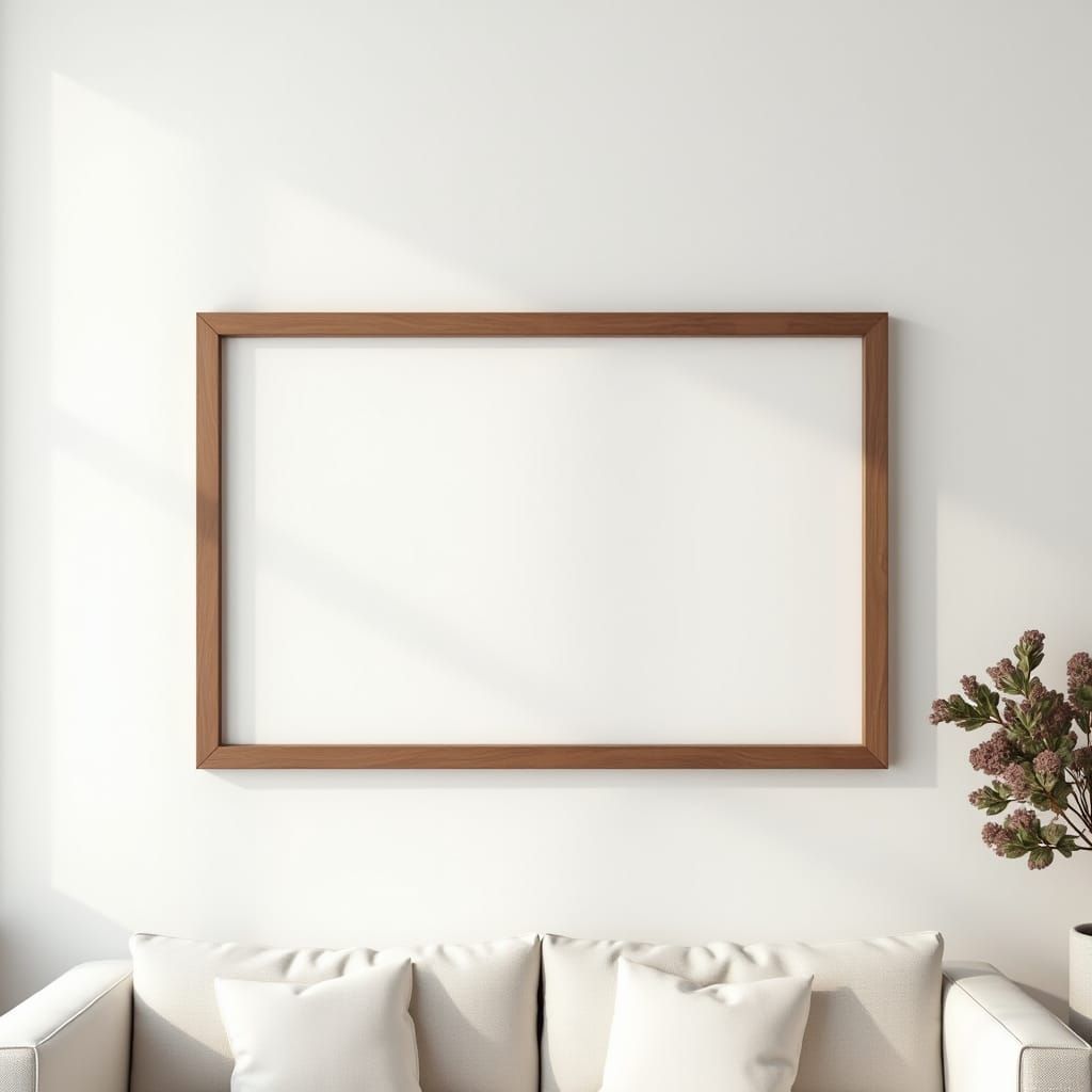 Walnut Picture Frame on White Wall in Japandi Style