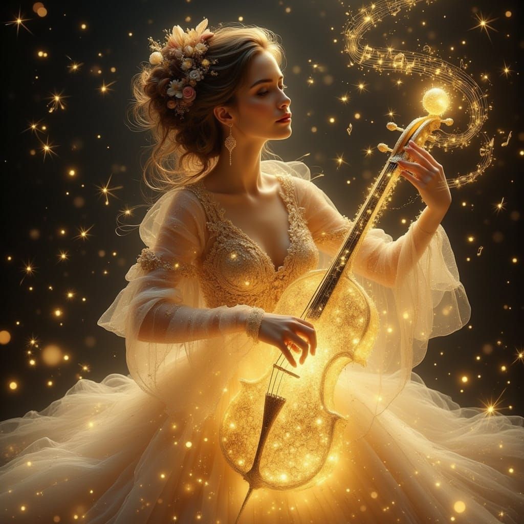 Ethereal Woman Plays Glowing Cello in Dreamy Light