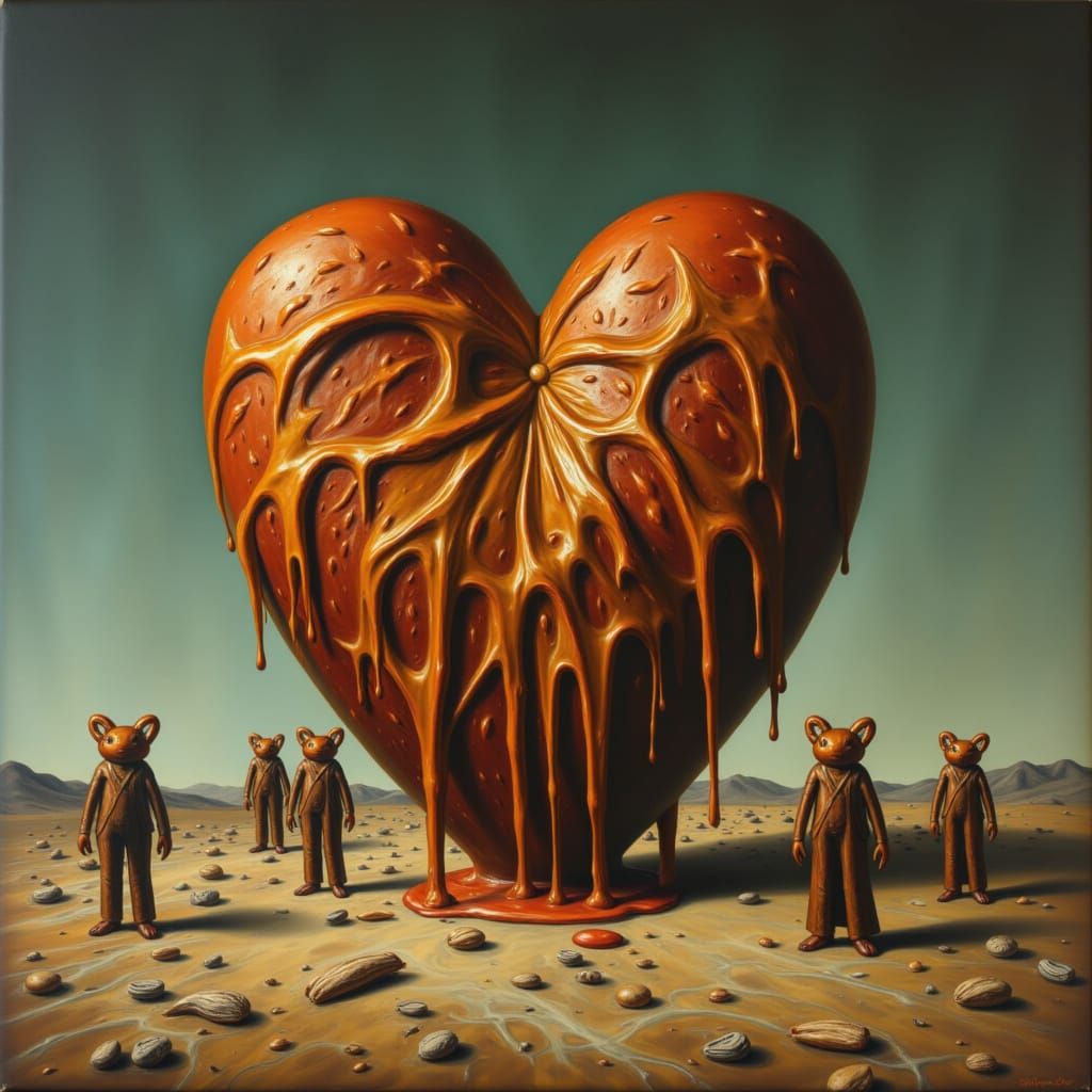 Abandoned Loveheart Factory in Wasteland, Surreal Oil Painti...