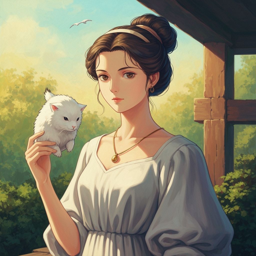 Lady with Ermine in Vibrant Anime Style