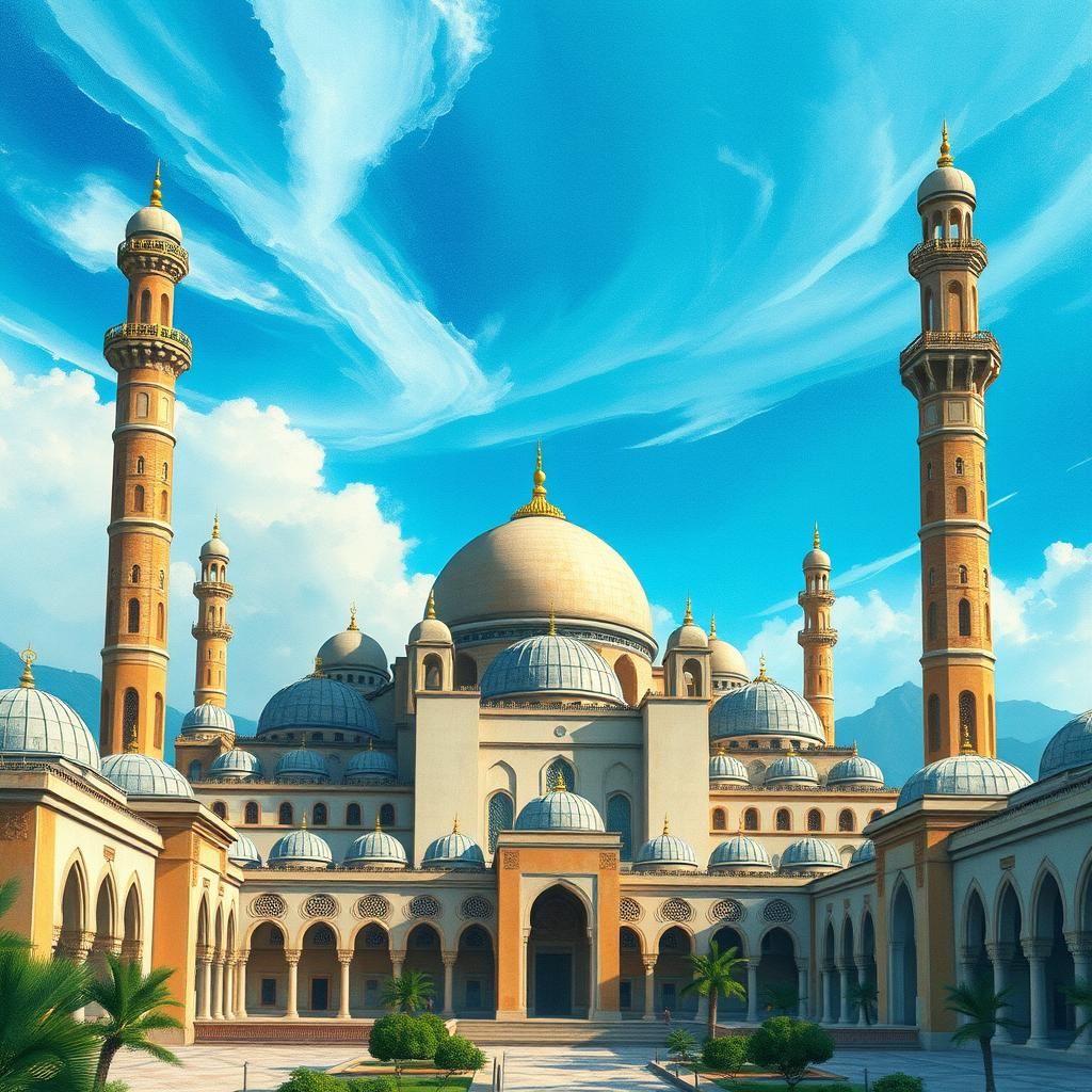 Majestic Islamic Village: Watercolor Fantasy Concept Art