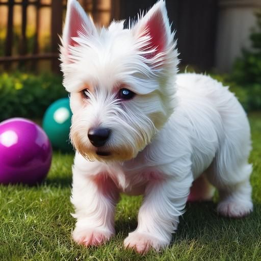 Westie Dog Plays Ball in Sunny Yard