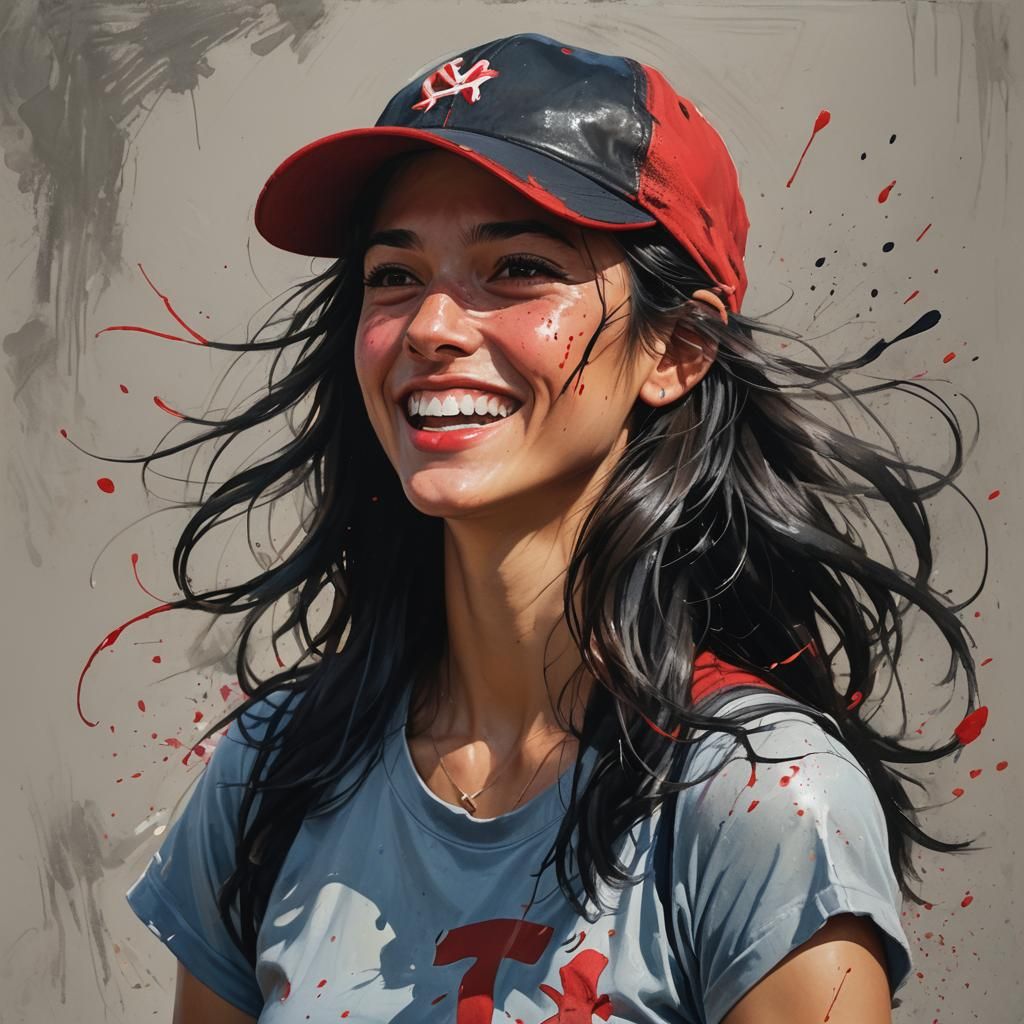 Woman in Red Cap: Hyperrealistic Concept Art