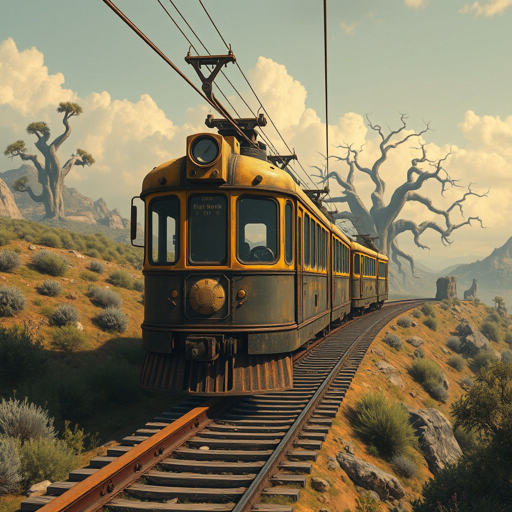 Dieselpunk Tramway Reclaimed by Prehistoric World, Splash Ar...