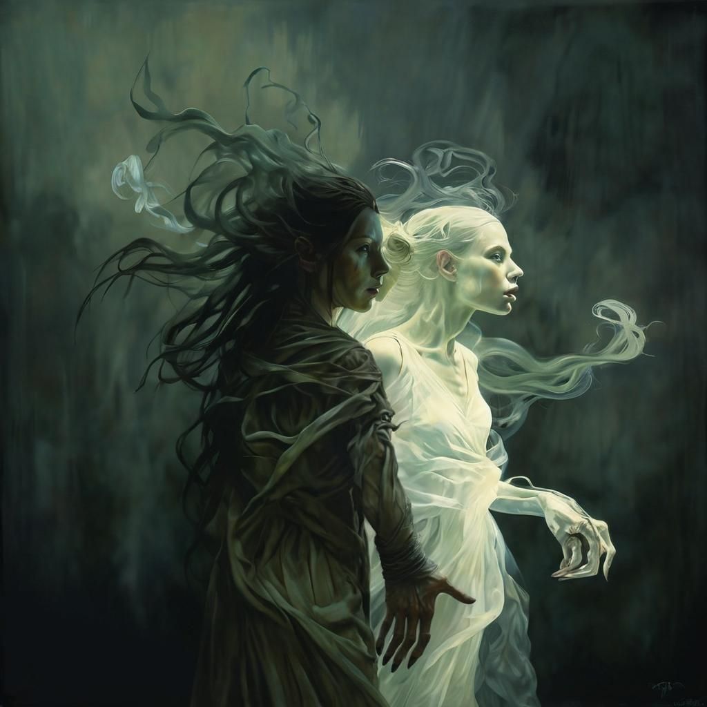 Banshee Double Exposure in Oil Gouache Style