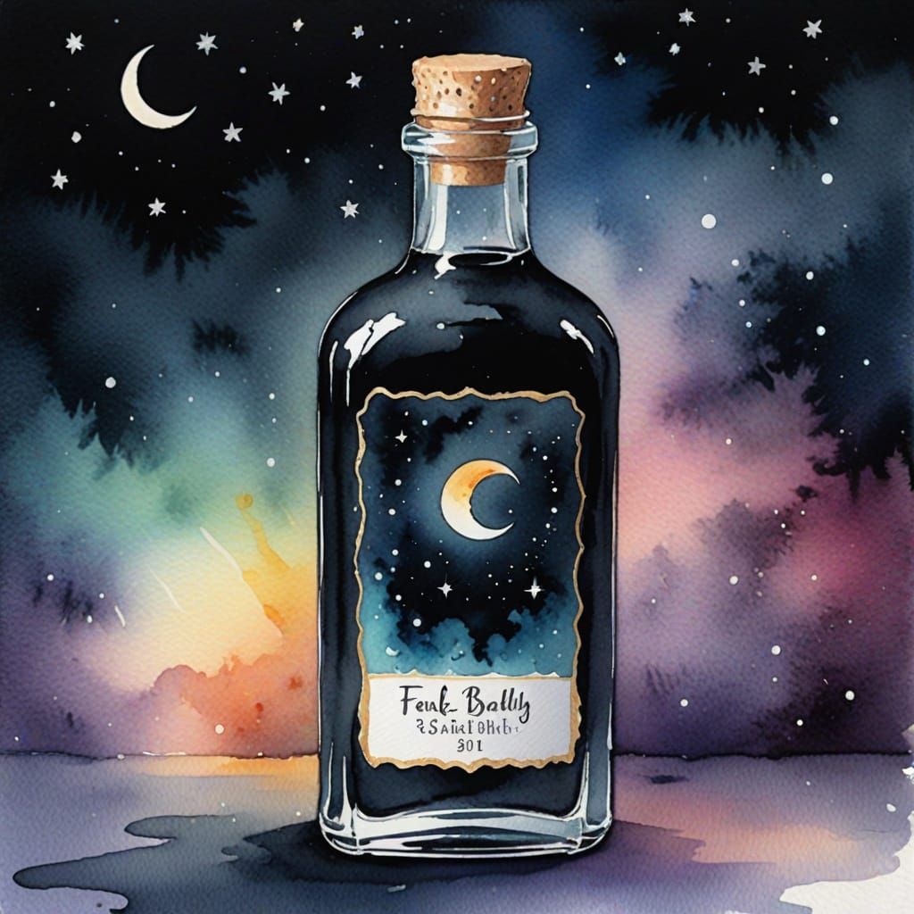 Black bottle with a fake beauty label on the front with a fu...