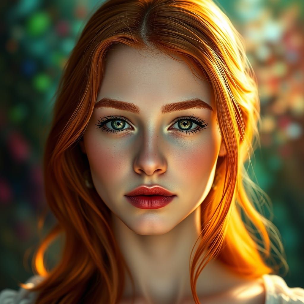 Hyper-Realistic Portrait of a Young Redhead Woman