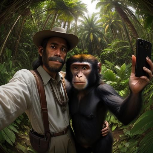 Monkey Couple Selfie in Jungle: 1900s Photo