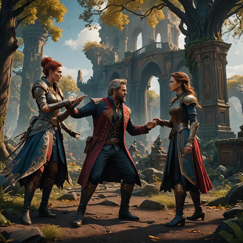 Arguing Couple in Detailed Fantasy Matte Painting