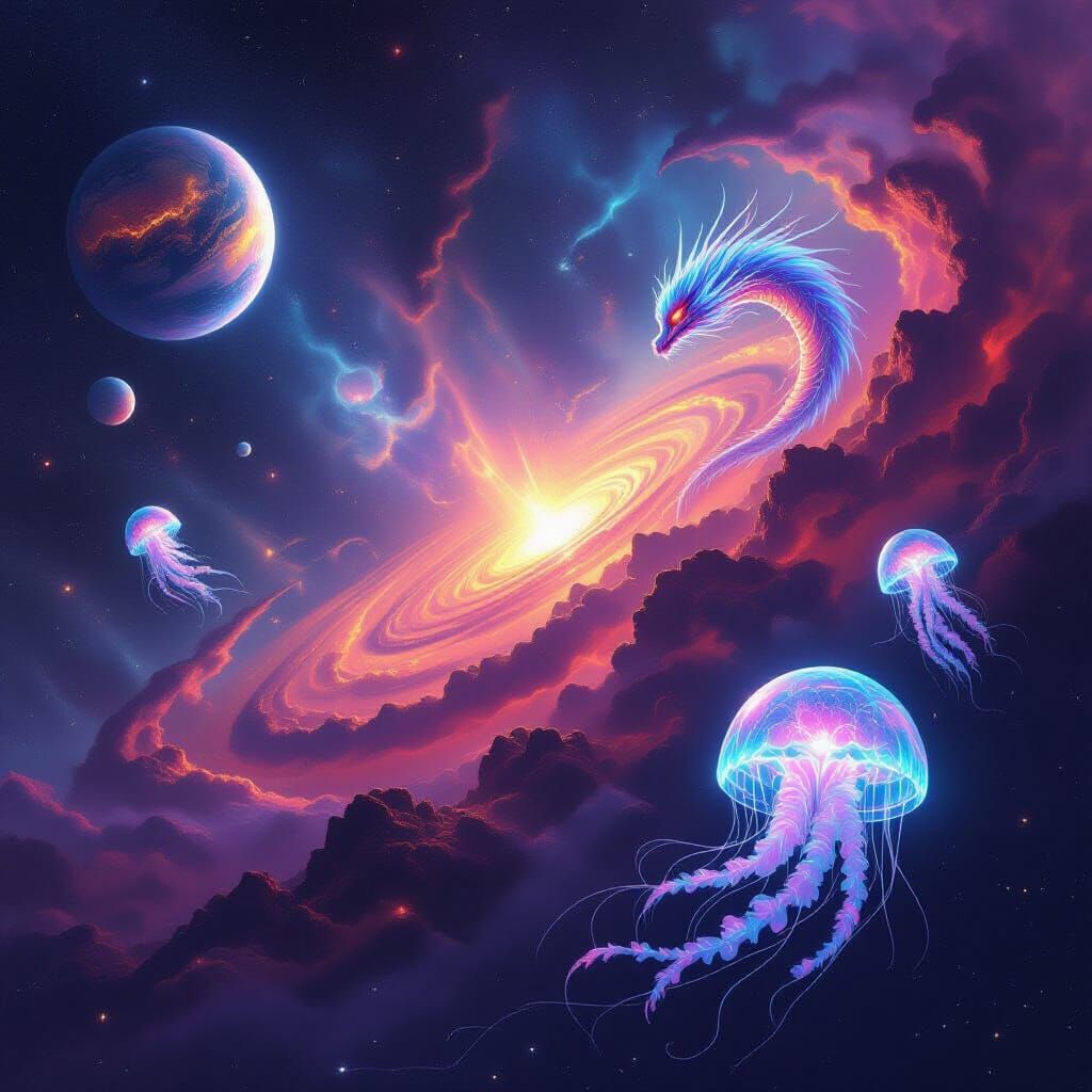 Cosmic Nebula Births Fantastical Creatures and Alien Worlds