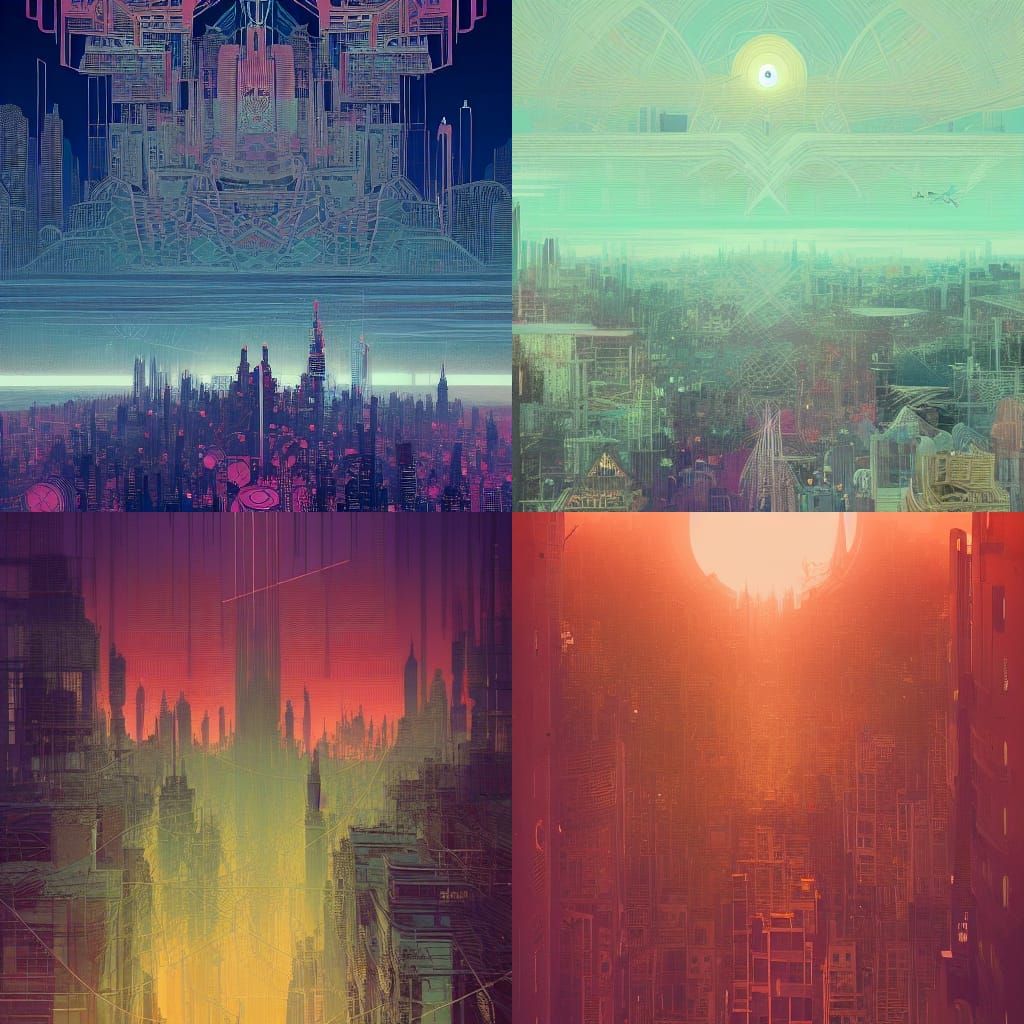Geometric City Skyline as Cel-Shaded Art