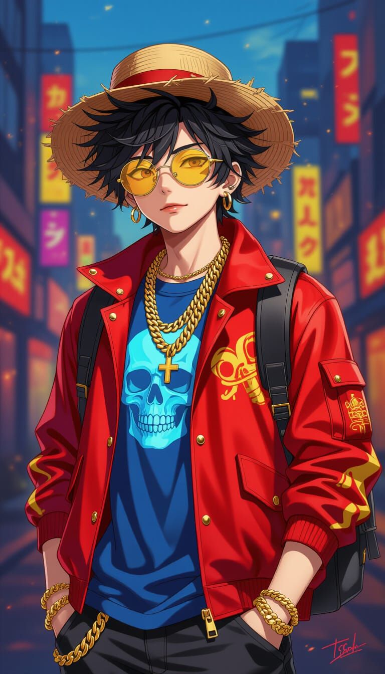 Stylish Anime Character in Urban Splash Art Style