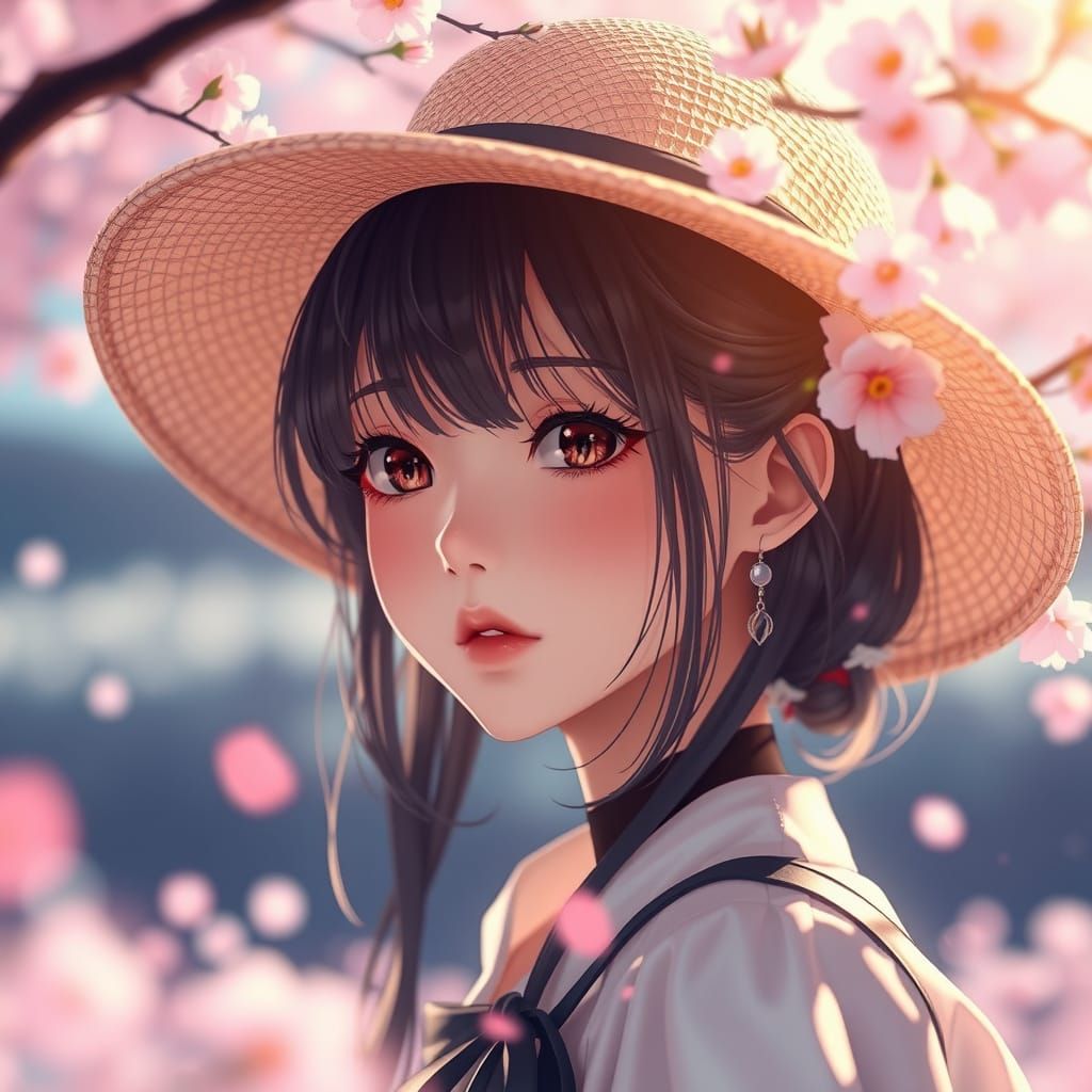 Anime Girl with Spring View Double Exposure