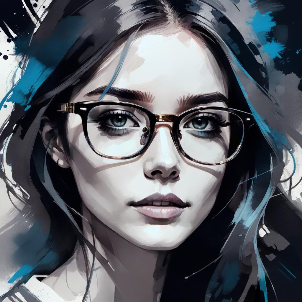 Woman with Glasses: Digital Ink Sketch Portrait