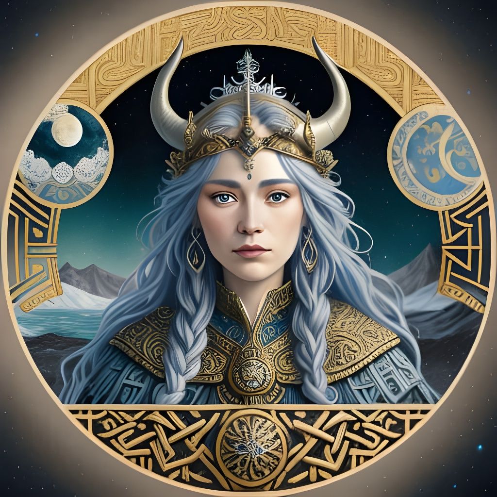 Goddess of Winter in Klimt Style with Art Nouveau Frame