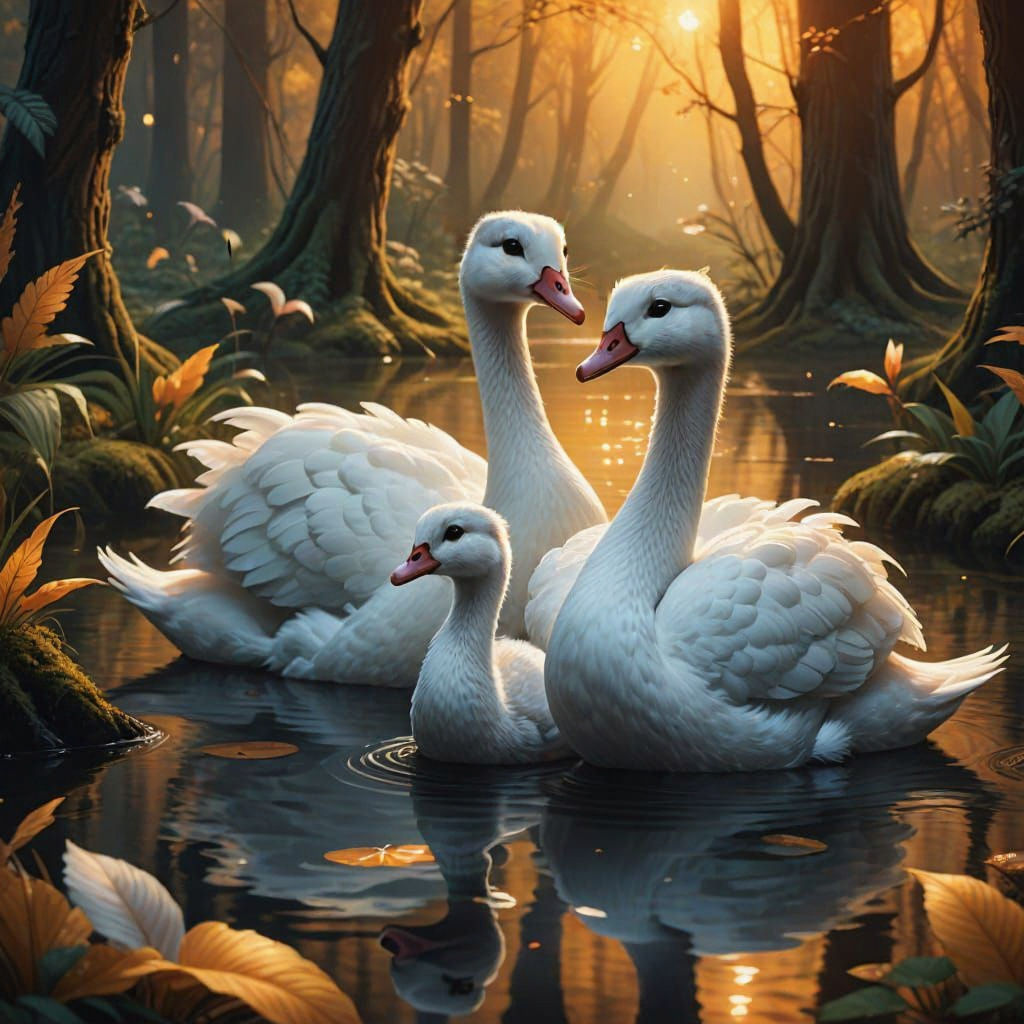 Mice Ride a Swan Through Enchanted Forest