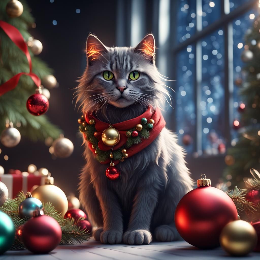Detailed Christmas Cat in Fantasy Concept Art