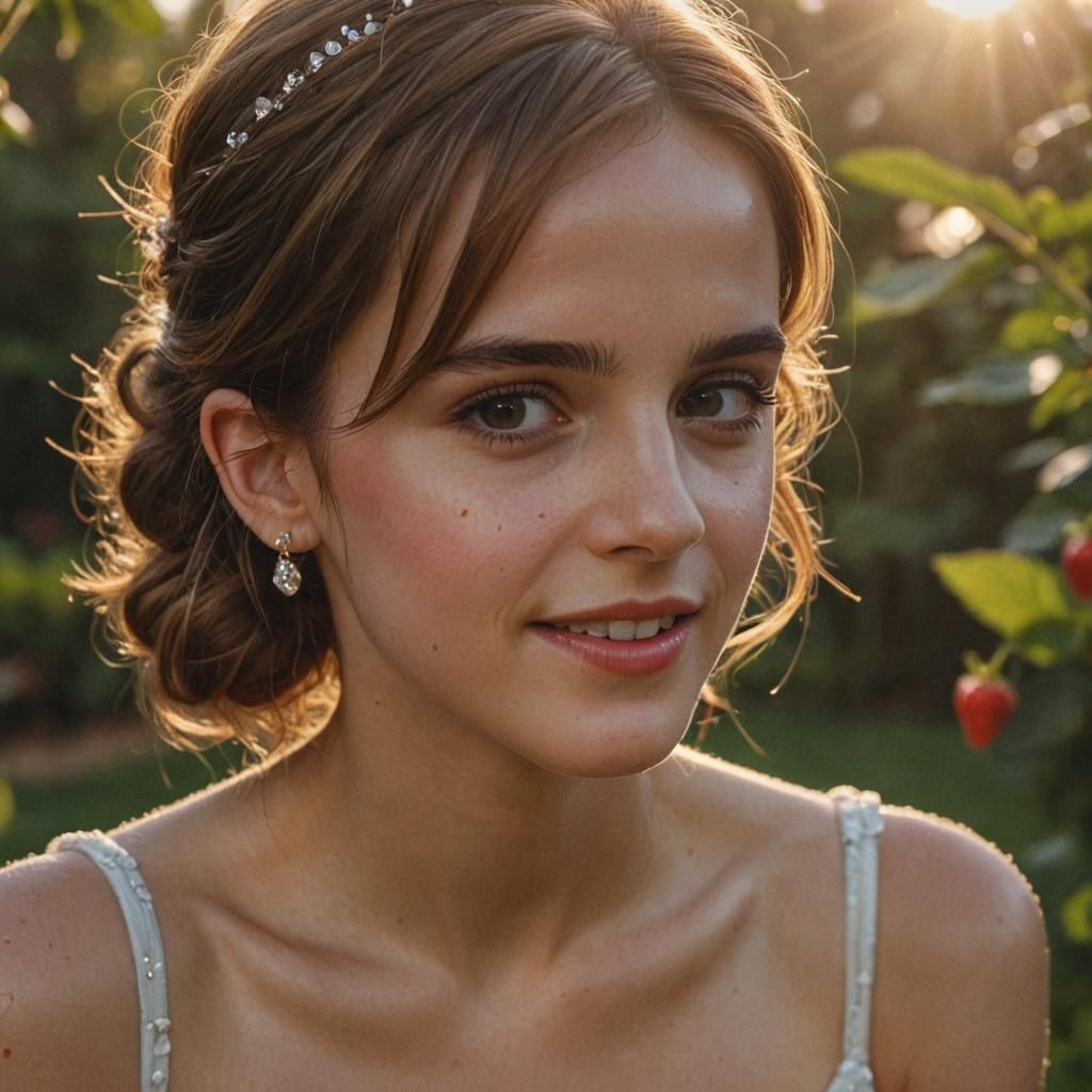 Radiant Woman with Strawberry, Cinematic Portrait