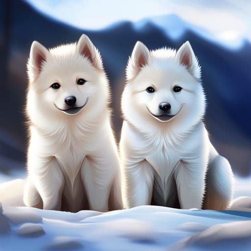 Cute White Shepherd Puppies in Anime Style