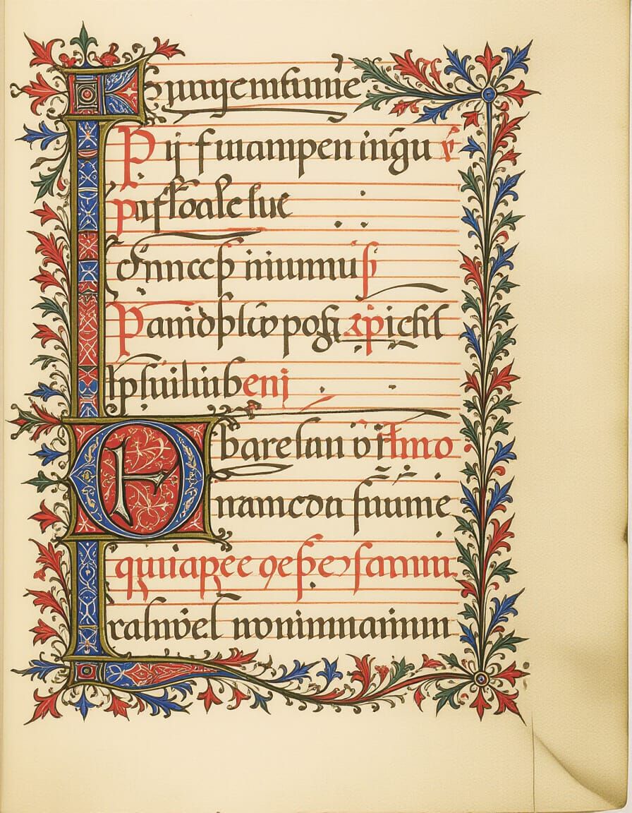 Illuminated Medieval Manuscript with Musical Notation