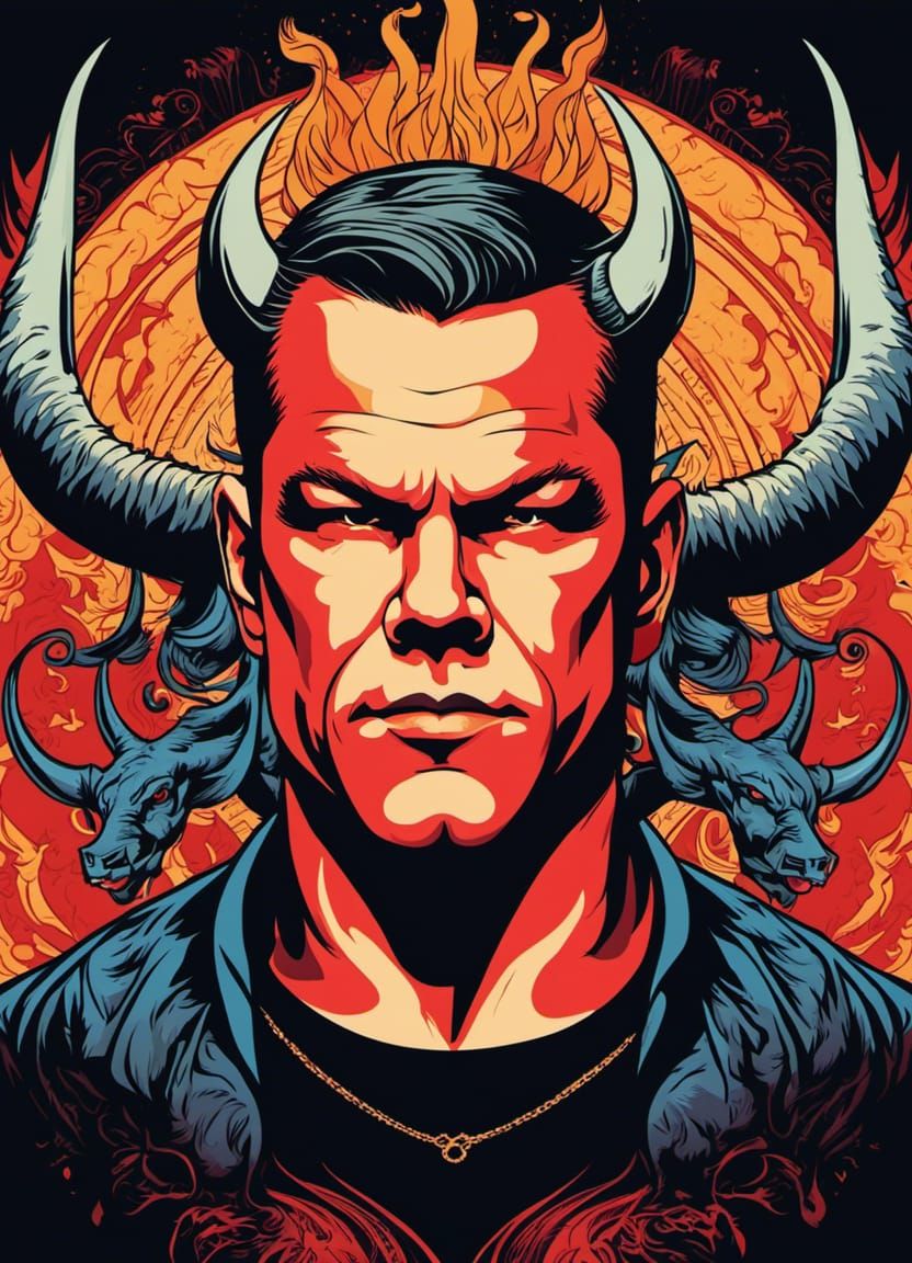 Demonic Matt Damon Portrait: Surreal Vector Art