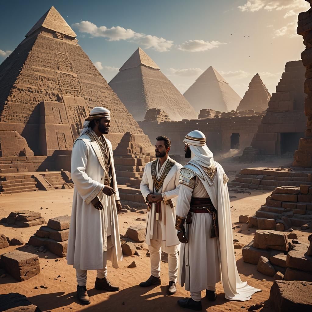 Men Talking Near Pyramid: Fantasy Concept Art