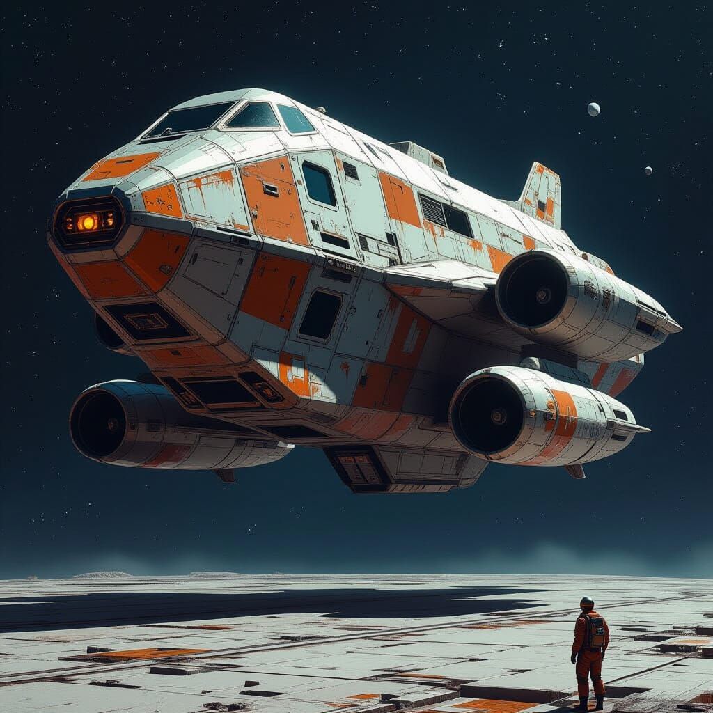 Asymmetrical Cargo Spaceship in Photorealistic Style