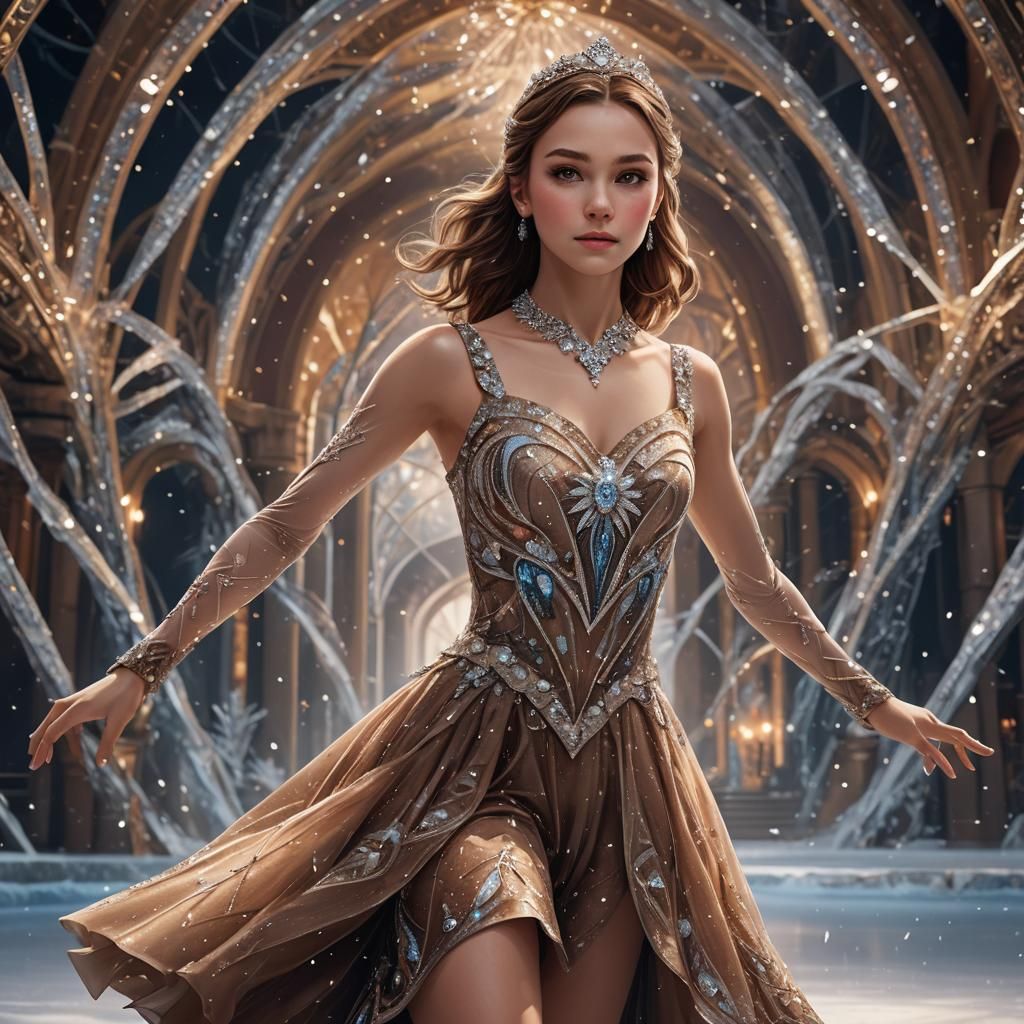 Diamond Dress on Beautiful Figure Skater, Detailed Painting