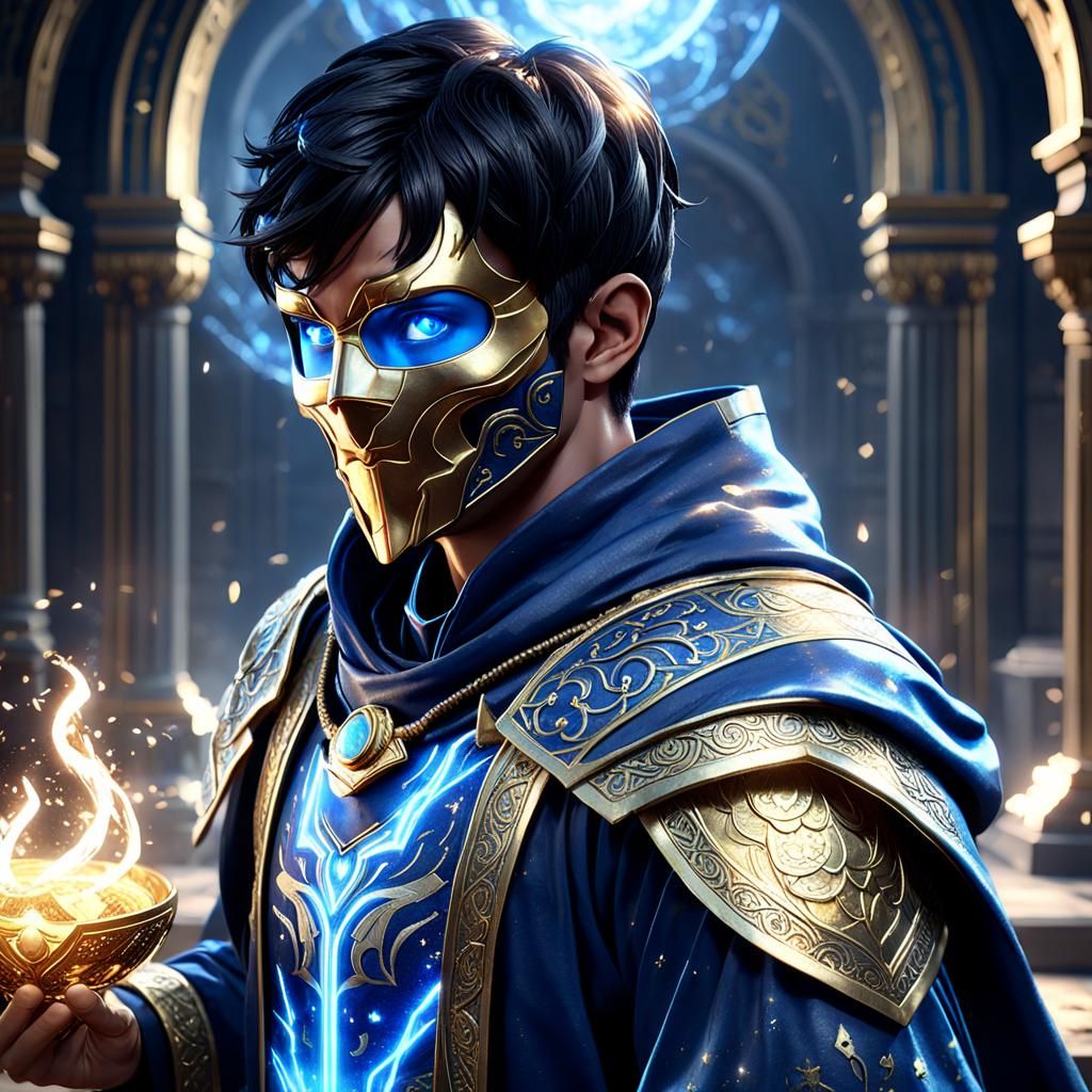 Masked Spellcaster in Game Cinematic Style