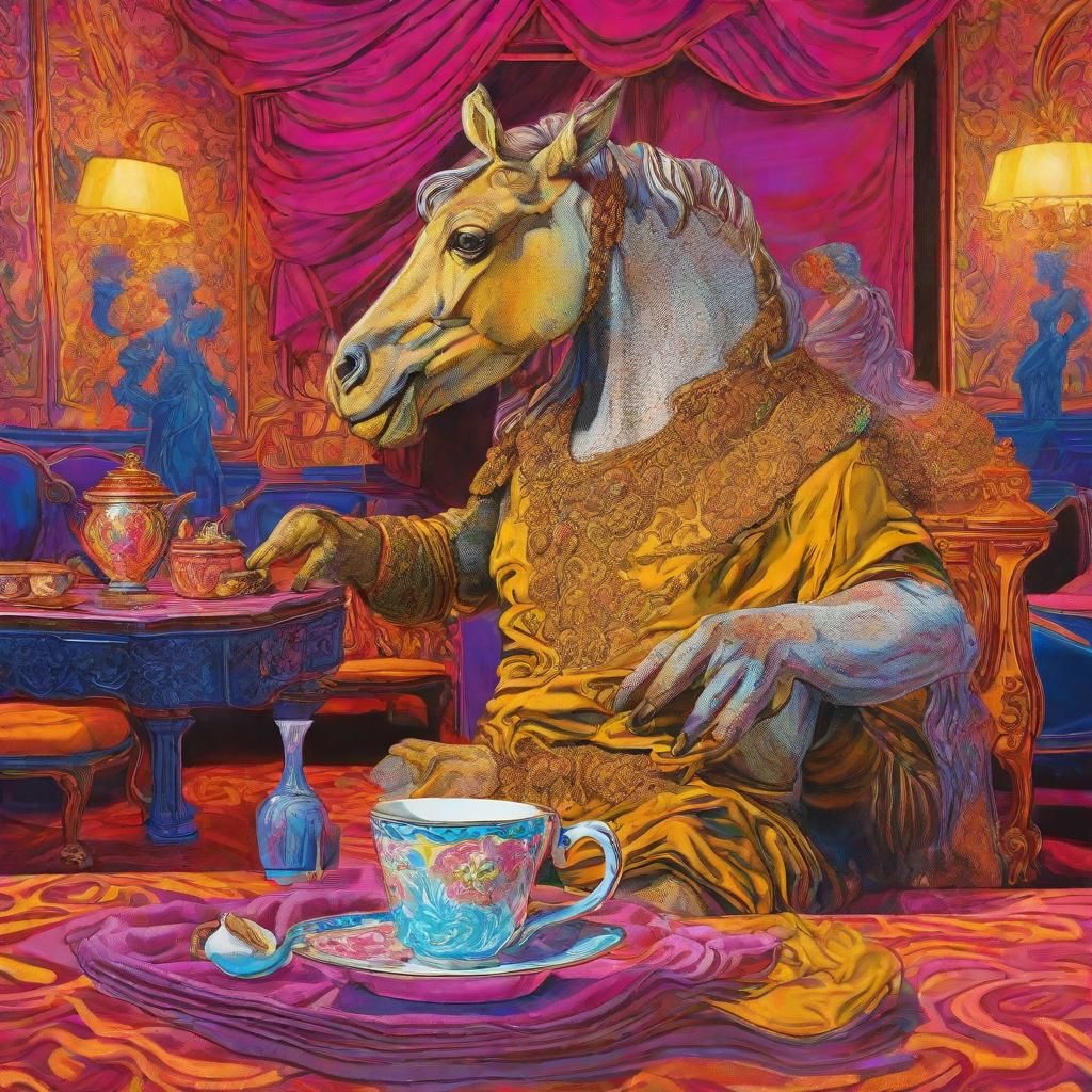 Centaur Drinks Tea in Pop Art Style
