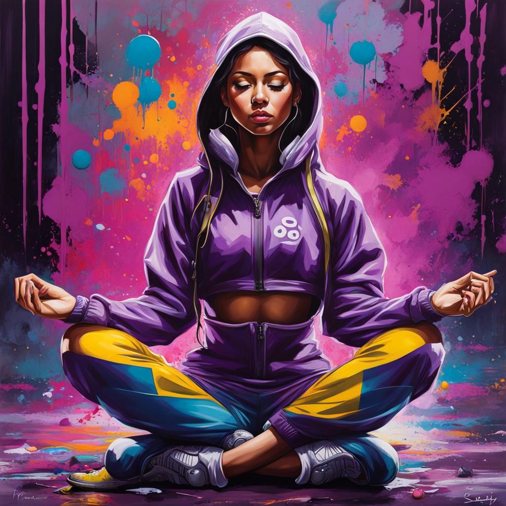 Girl in Lotus Pose as Graffiti Art