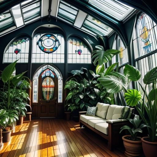 Futuristic Conservatory with Stained Glass Windows